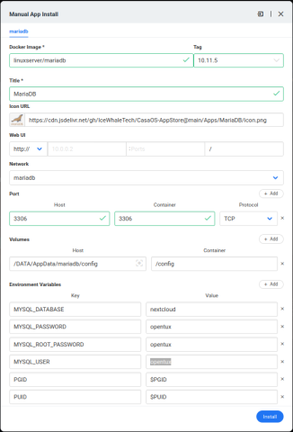 PiCloud - CasaOS - mariadb